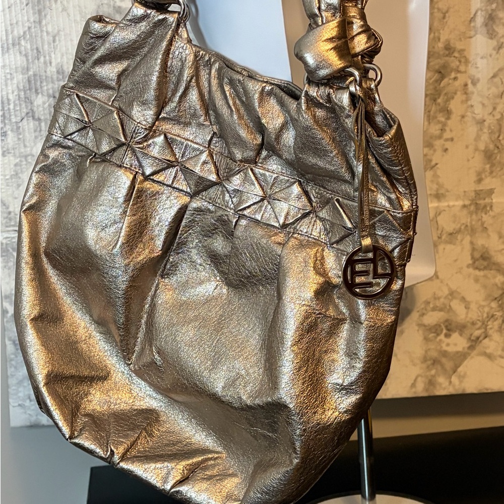 Elliott Lucca Metallic Gold/Silver Large Shoulder Bag/Magnetic Closure‎
